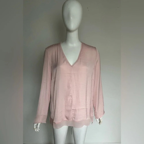 Violeta by Mango Pink V-Neck Women's Long Sleeve Blouse Top Size S NWT - Picture 1 of 9